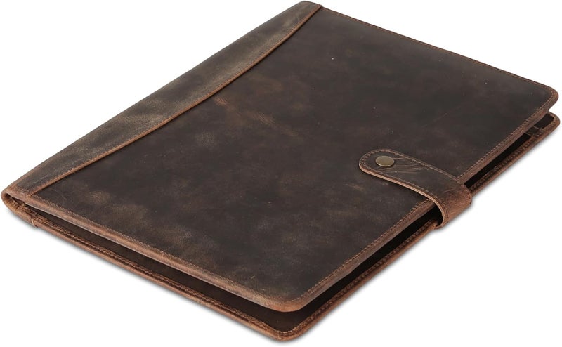 KomalC Leather Portfolio Folder with Luxury Pen and Button Closure | Business Padfolio for Professionals | Vintage Organizer with Legal Pad Holder & Card Slots (Distressed Tan) - Image 3